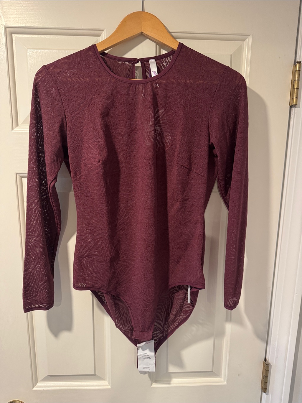 Yitty Long-Sleeve Sheer Bodysuit In Burgundy